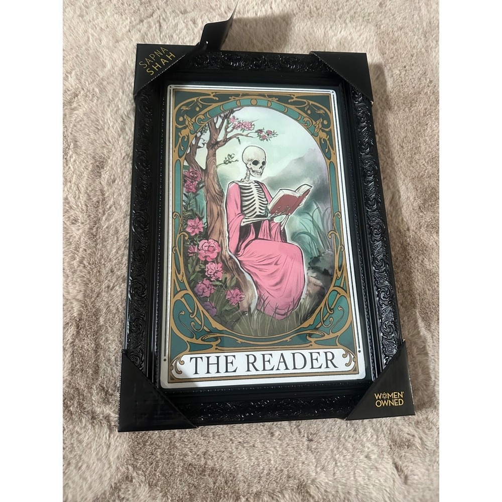 Sapna Shah The Reader Skeleton Tarot Framed Wall Art Black Ornate Frame New